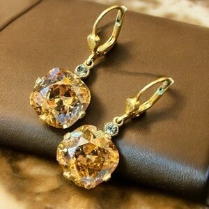 Cushion Cut Orange Crystal Dangle Earrings